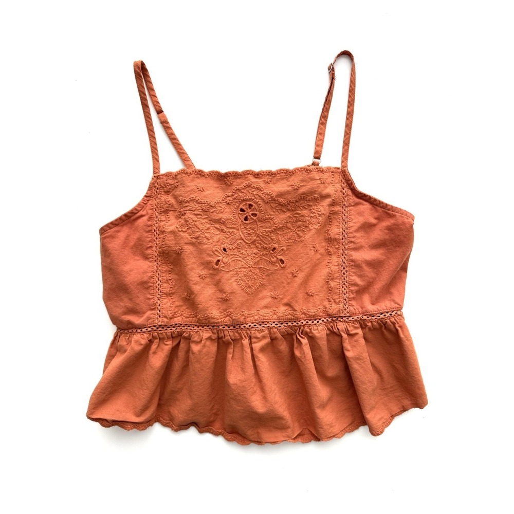 LA Hearts Burnt Orange Embroidered Crop Top Womens Medium Cottage UT Austin Tex